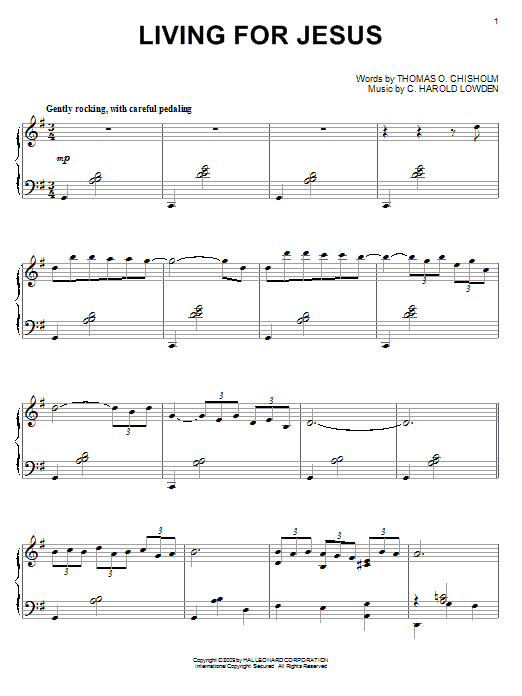 Learn to play C. Harold Lowden Living For Jesus sheet music for Piano Solo in minutes. C. Harold Lowden Living For Jesus sheet music notes and chords. Download Printable PDF.