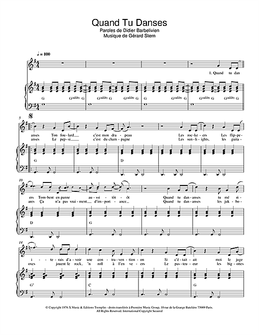 Learn to play C. Jerome Quand Tu Danses sheet music for Piano & Vocal in minutes. Price: 6.9900$ C. Jerome Quand Tu Danses sheet music notes and chords arranged for Piano & Vocal