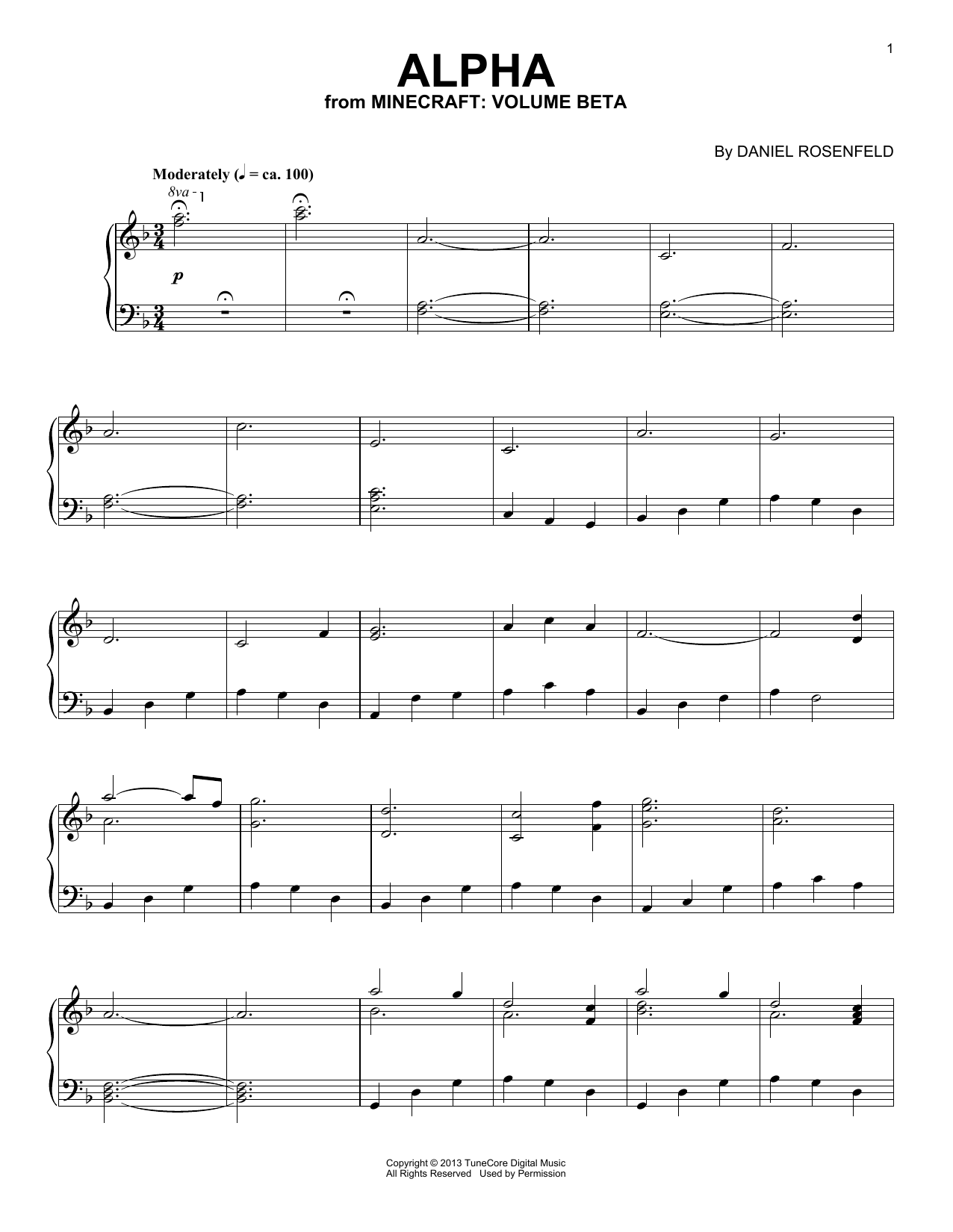 C418 Alpha (from Minecraft) sheet music notes and chords. Download Printable PDF.