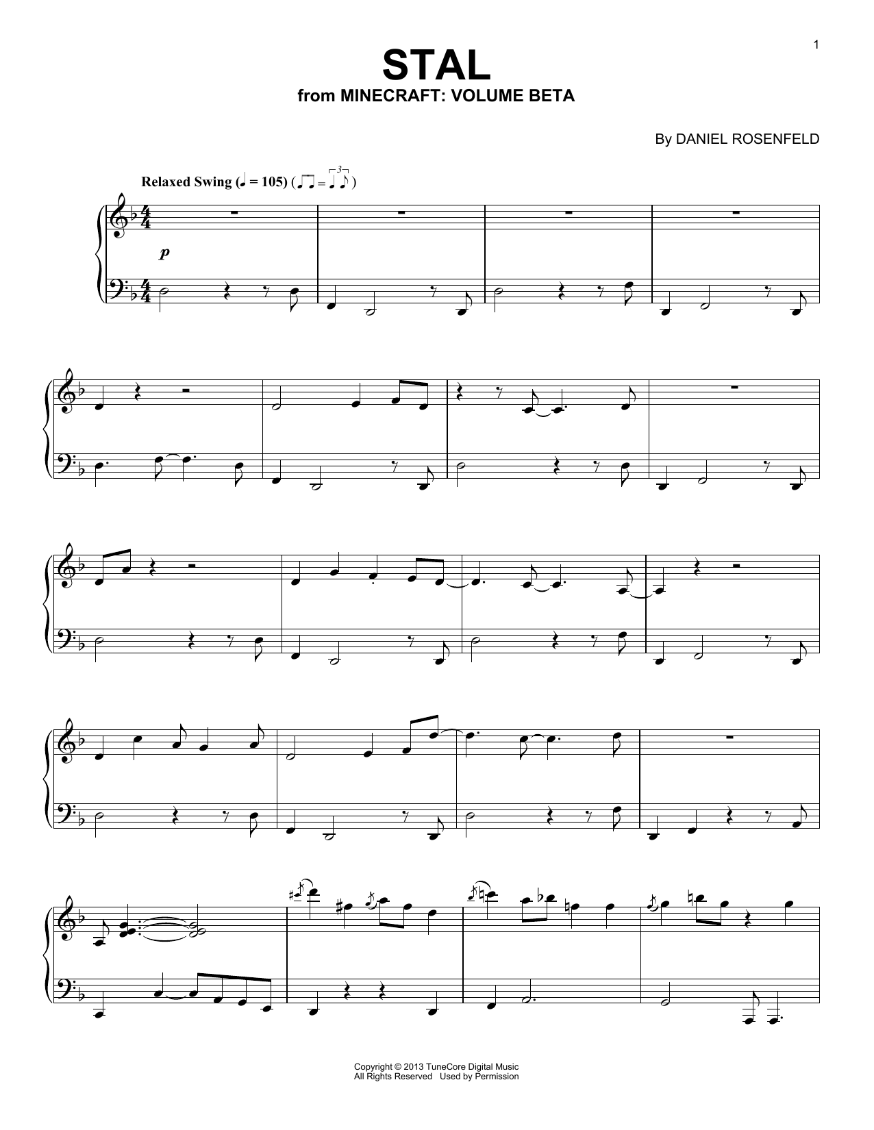 C418 Stal (from Minecraft) sheet music notes and chords. Download Printable PDF.