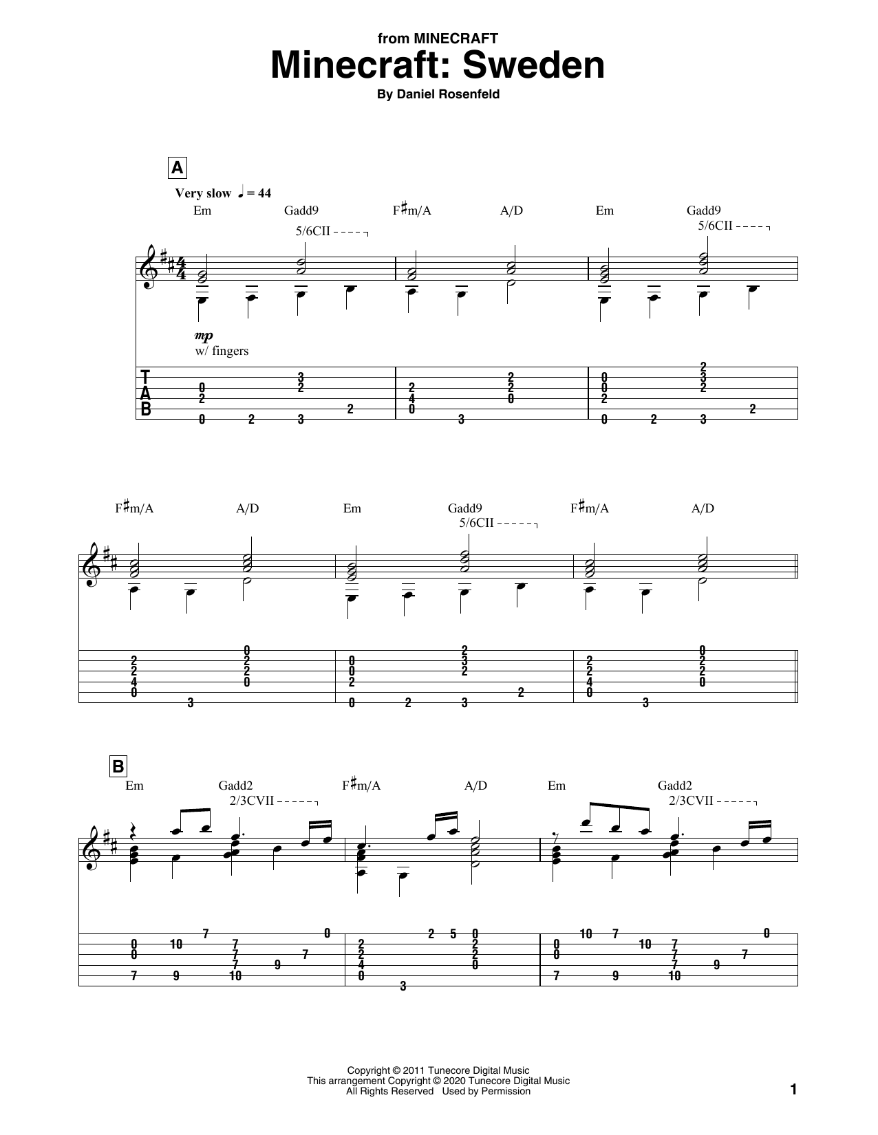 C418 Sweden (from Minecraft) sheet music notes and chords. Download Printable PDF.