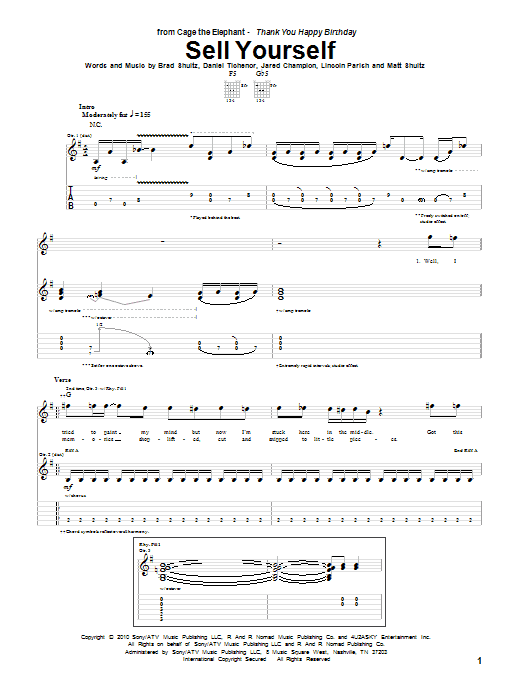 Cage the Elephant Sell Yourself sheet music notes and chords. Download Printable PDF.