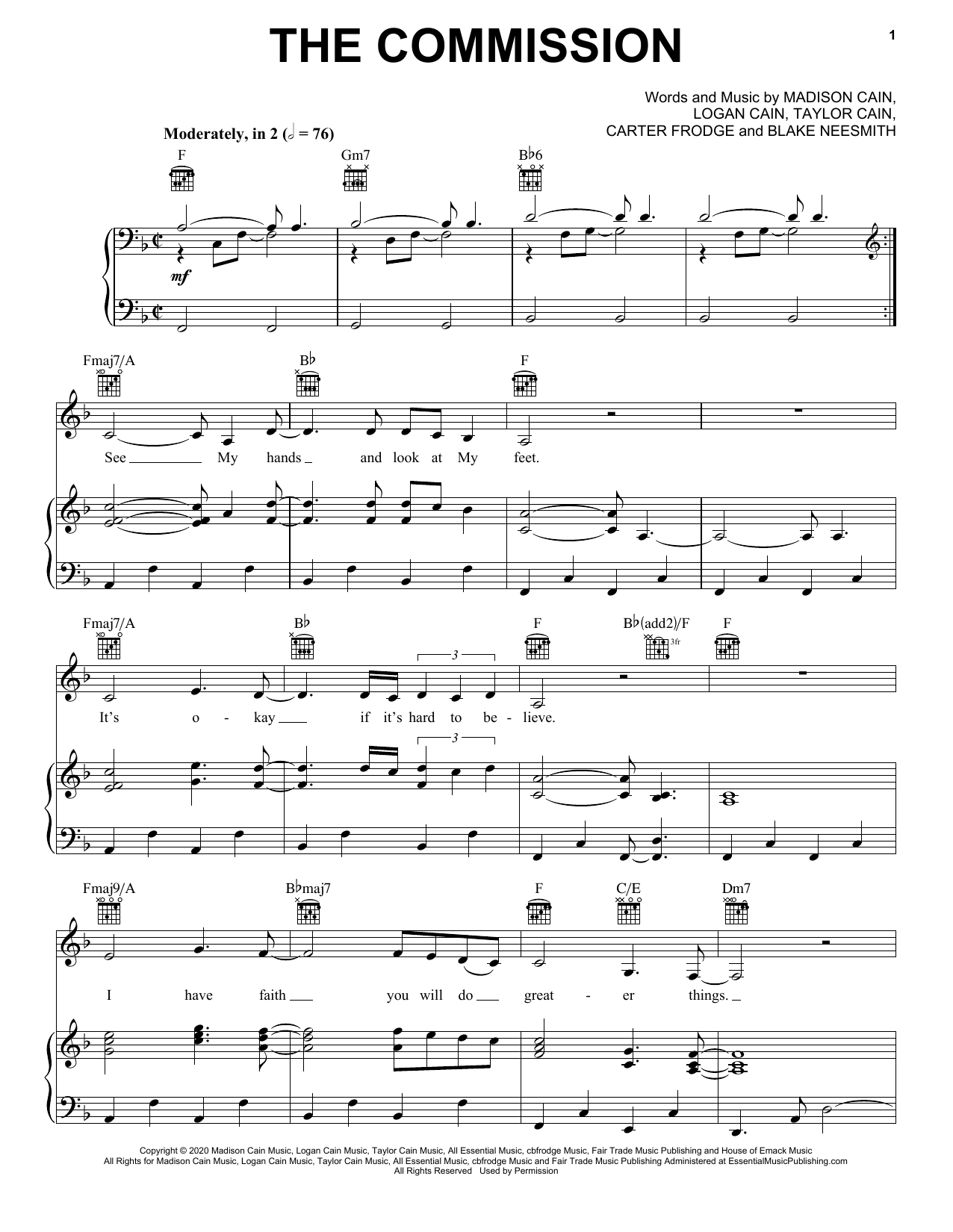 CAIN The Commission sheet music notes and chords. Download Printable PDF.