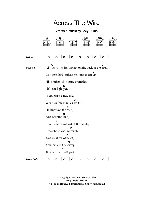 Calexico Across The Wire sheet music notes and chords. Download Printable PDF.