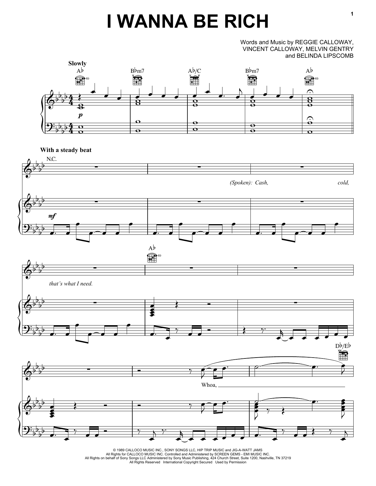 Calloway I Wanna Be Rich sheet music notes and chords. Download Printable PDF.