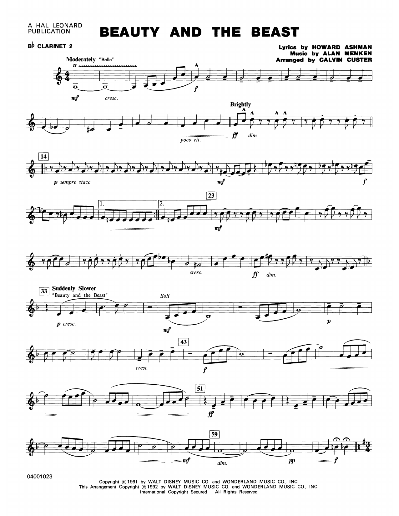 Calvin Custer Beauty And The Beast Medley Bb Clarinet 2 Sheet Music Pdf Notes Chords Children Score Concert Band Download Printable Sku 366279