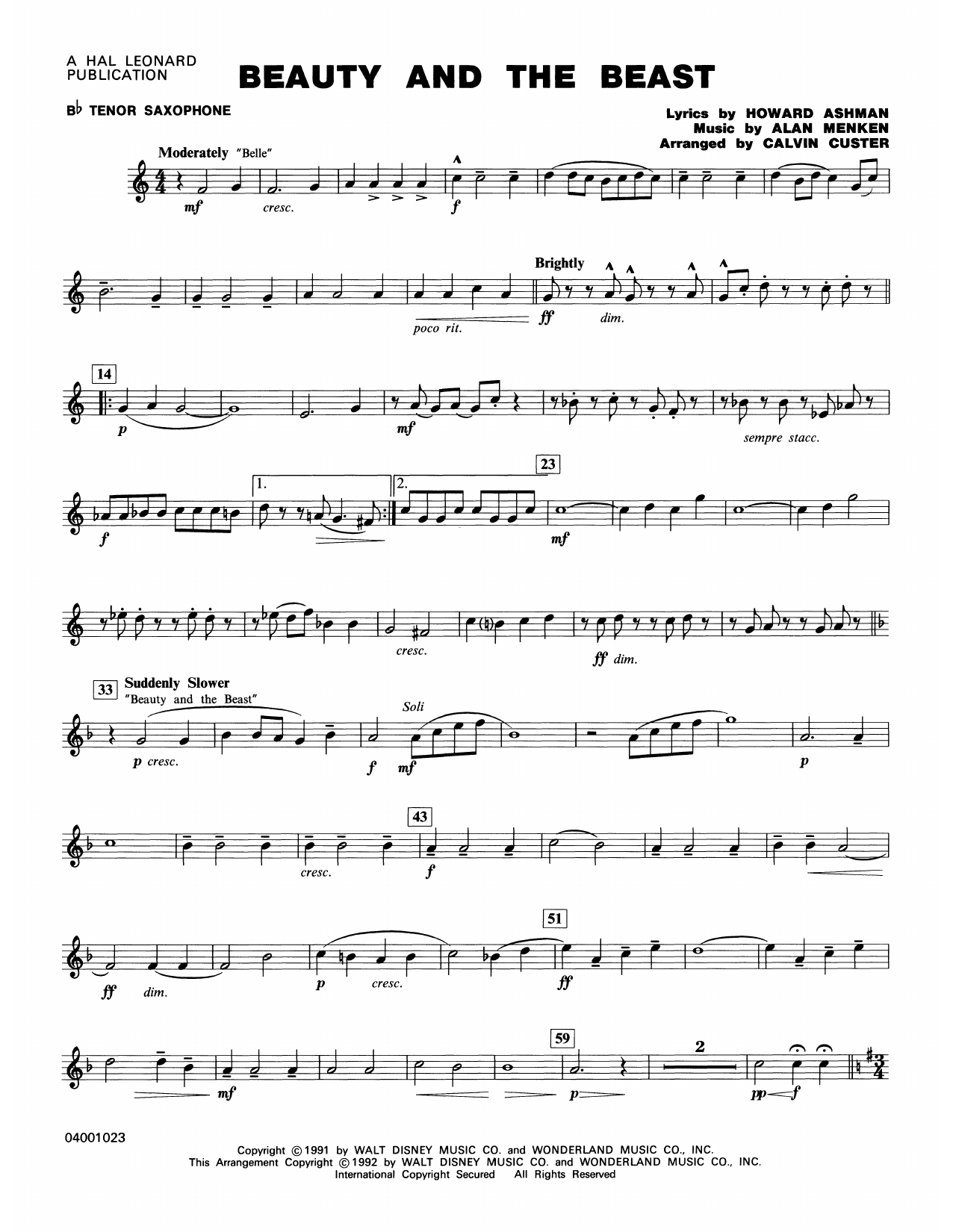 Calvin Custer Beauty And The Beast Medley Bb Tenor Saxophone Sheet Music Pdf Notes Chords Children Score Concert Band Download Printable Sku 366285