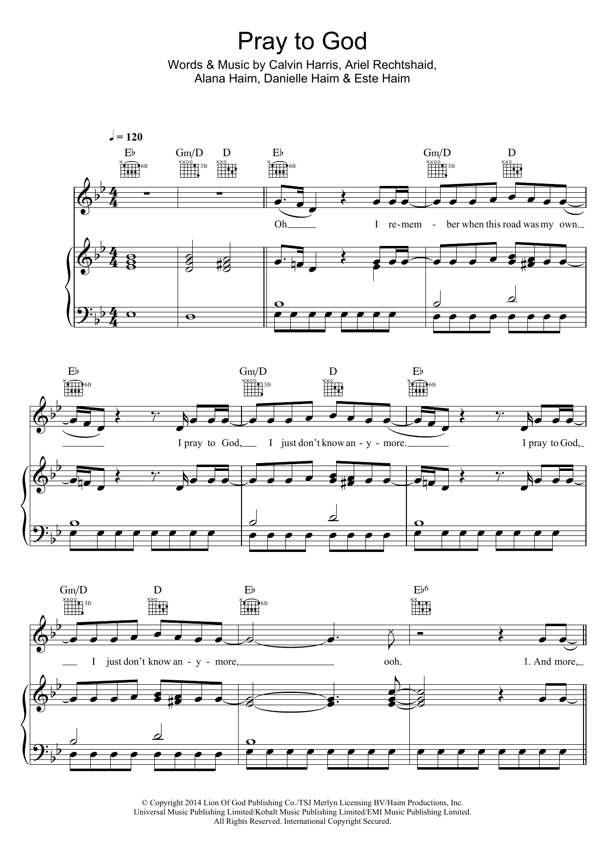 Calvin Harris Pray To God (feat. Haim) sheet music notes and chords. Download Printable PDF.