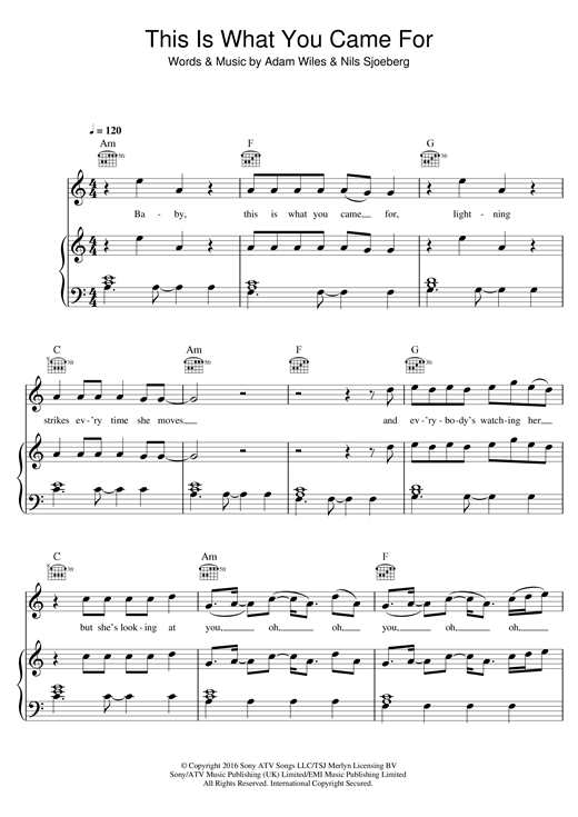 Calvin Harris This Is What You Came For (feat. Rihanna) sheet music notes and chords. Download Printable PDF.