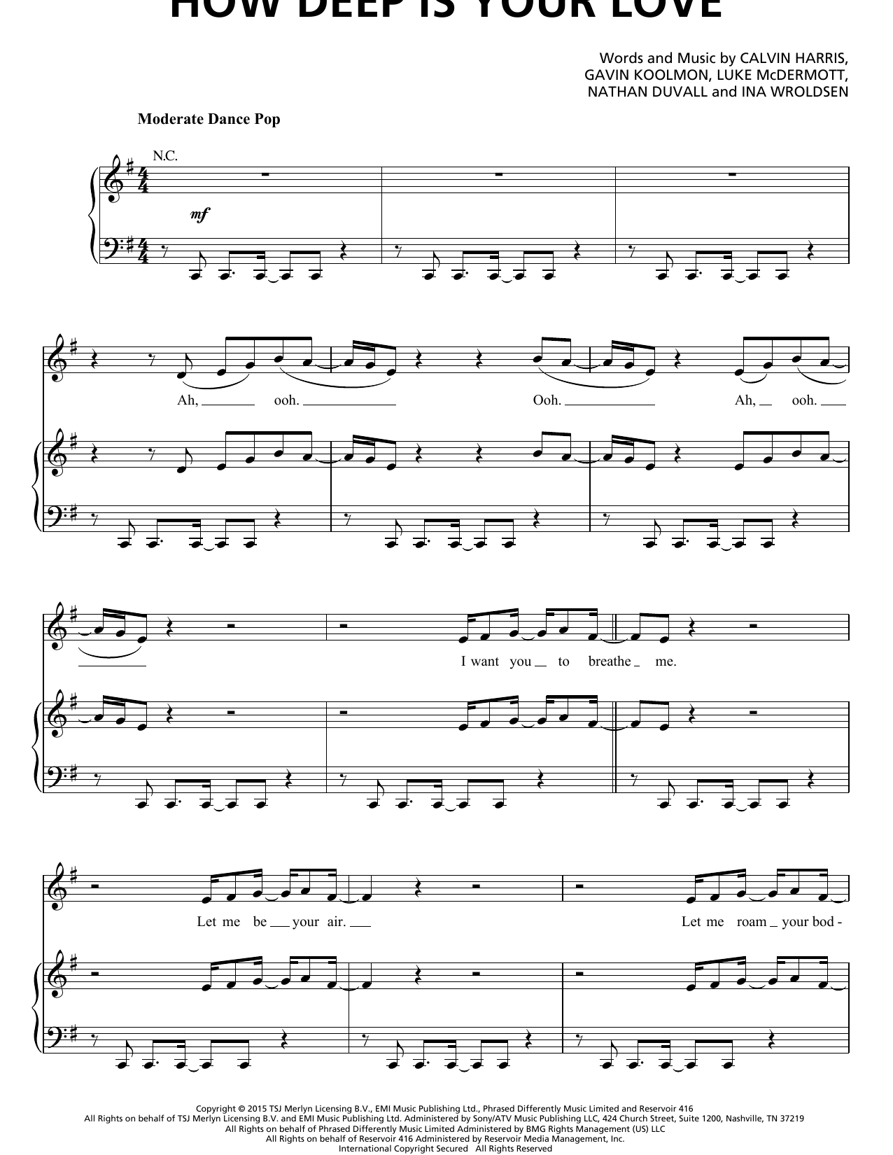 Calvin Harris And Disciples How Deep Is Your Love Sheet Music