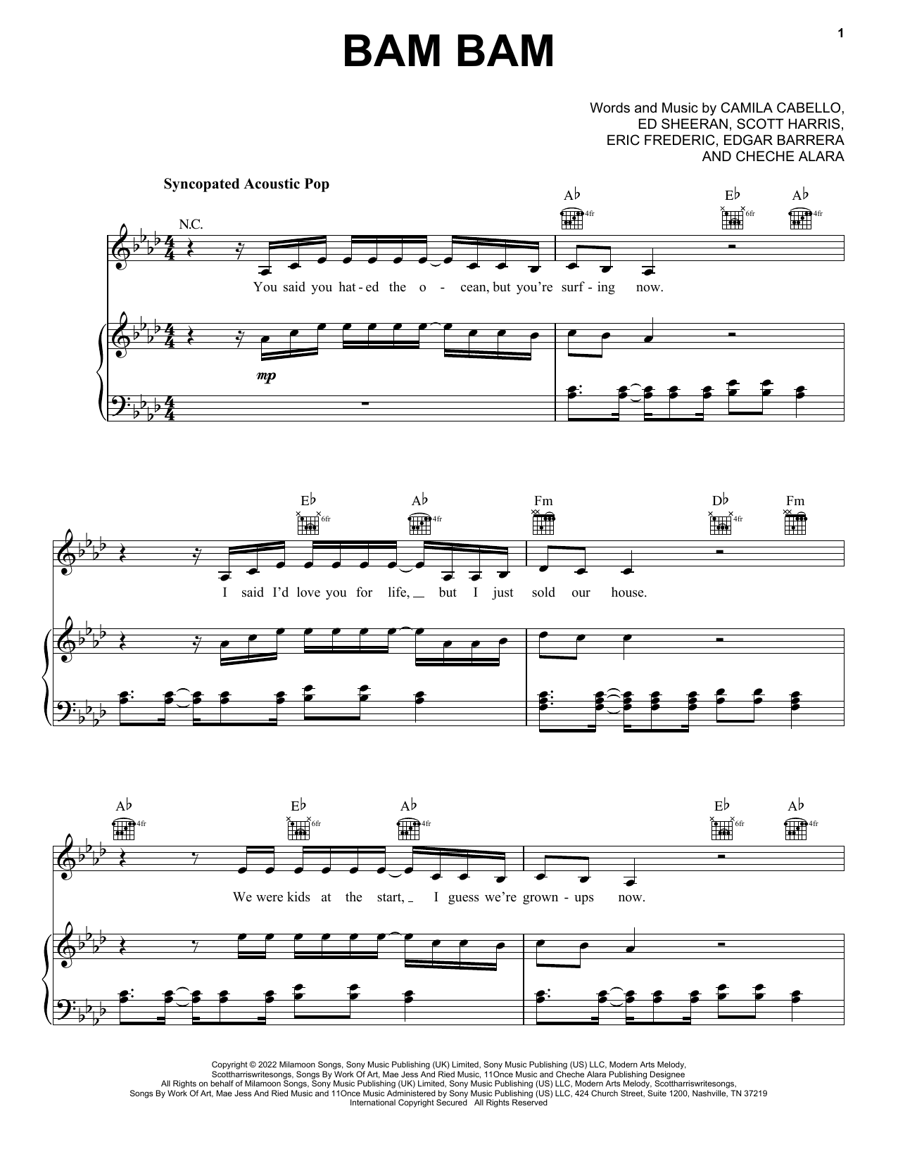 Camila Cabello Bam Bam sheet music notes and chords. Download Printable PDF.