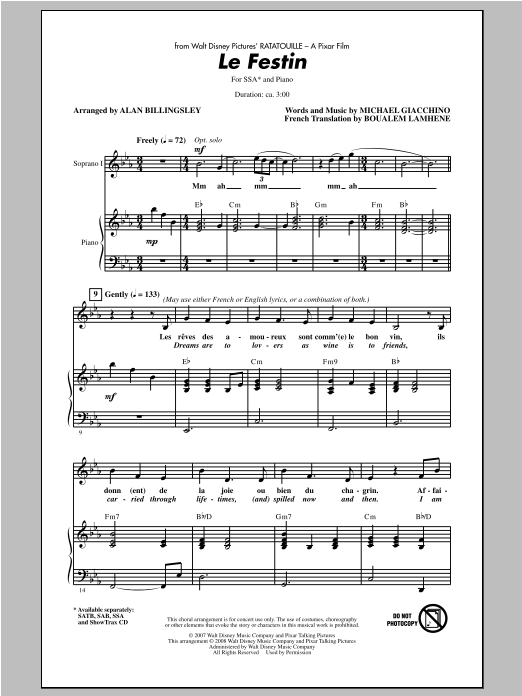 Camille Le Festin From Ratatouille Arr Alan Billingsley Sheet Music Pdf Notes Chords Concert Score Ssa Choir Download Printable Sku 97624 - le festin roblox id code