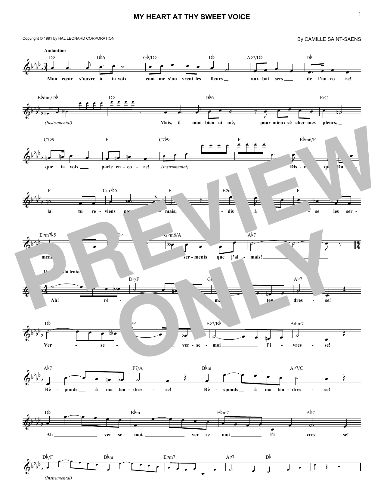 Learn to play Camille Saint-Saens My Heart At Thy Sweet Voice sheet music for Lead Sheet / Fake Book in minutes. Price: 5.9900$ Camille Saint-Saens My Heart At Thy Sweet Voice sheet music notes and chords arranged for Lead Sheet / Fake Book