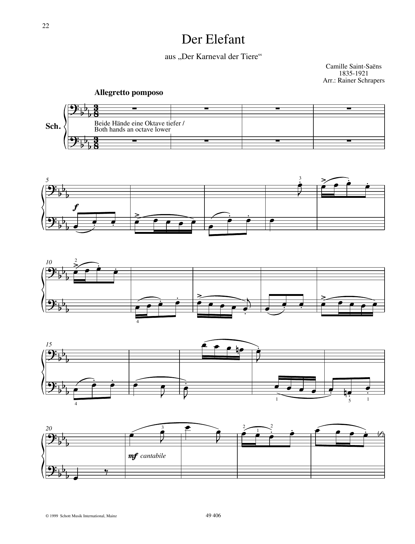 Camille Saint-Saëns The Elephant sheet music notes and chords. Download Printable PDF.