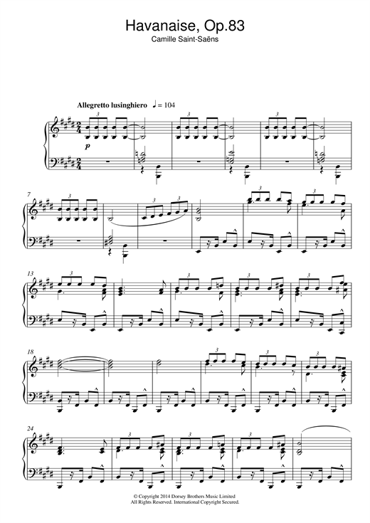 Camille Saint-Saens Havanaise Op. 83 sheet music notes and chords. Download Printable PDF.