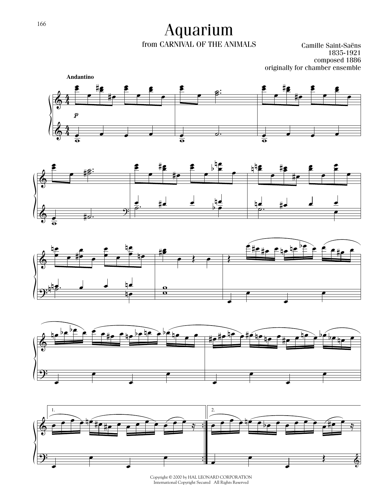 Camille Saint-Saens The Aquarium sheet music notes and chords. Download Printable PDF.