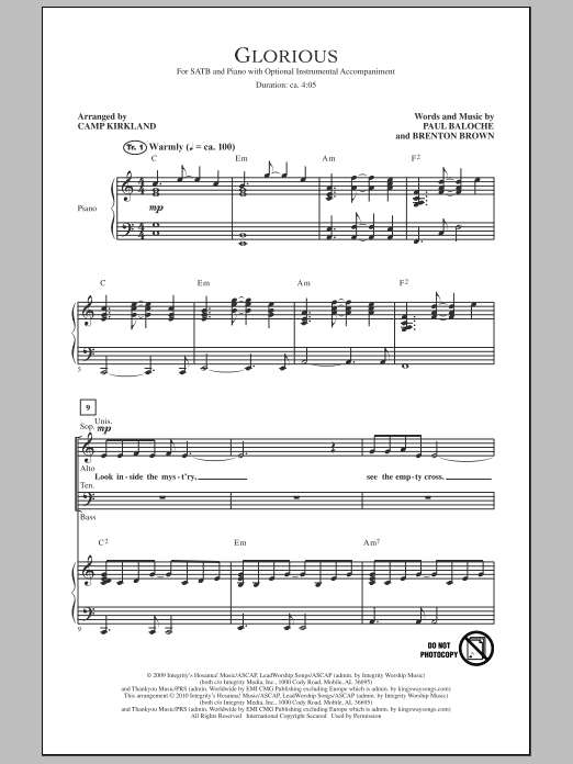 Camp Kirkland Glorious sheet music notes and chords. Download Printable PDF.