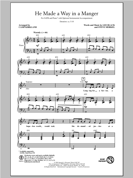 Learn to play Camp Kirkland He Made A Way In A Manger sheet music for SATB Choir in minutes. Price: 3.9900$ Camp Kirkland He Made A Way In A Manger sheet music notes and chords arranged for SATB Choir
