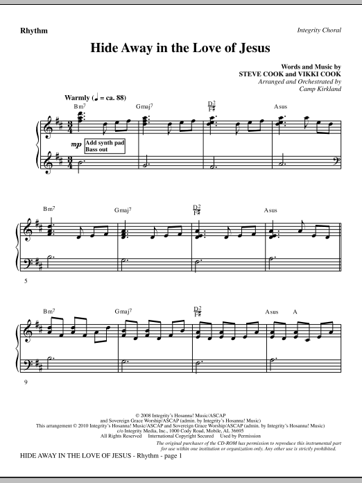 Learn to play Camp Kirkland Hide Away In The Love Of Jesus - Rhythm sheet music for Choir Instrumental Pak in minutes. Camp Kirkland Hide Away In The Love Of Jesus - Rhythm sheet music notes and chords. Download Printable PDF.