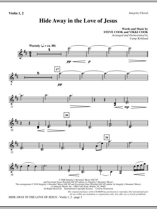 Camp Kirkland Hide Away In The Love Of Jesus Violin 1 2 Sheet Music Pdf Notes Chords Contemporary Score Choir Instrumental Pak Download Printable Sku 295756