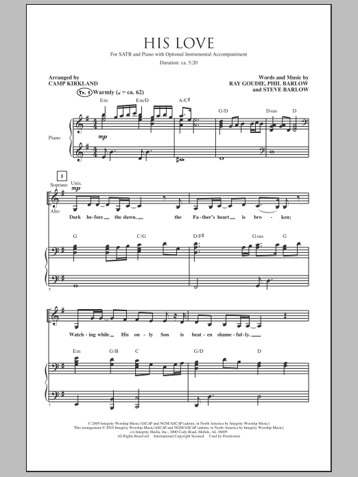 Camp Kirkland His Love sheet music notes and chords. Download Printable PDF.