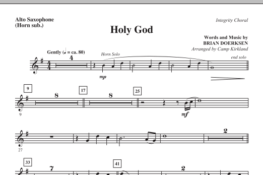 Learn to play Camp Kirkland Holy God - Alto Sax (Horn sub.) sheet music for Choir Instrumental Pak in minutes. Camp Kirkland Holy God - Alto Sax (Horn sub.) sheet music notes and chords. Download Printable PDF.