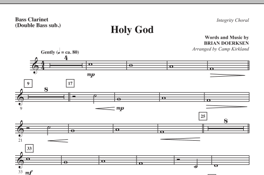 Learn to play Camp Kirkland Holy God - Bass Clar. (Double Bass sub.) sheet music for Choir Instrumental Pak in minutes. Camp Kirkland Holy God - Bass Clar. (Double Bass sub.) sheet music notes and chords. Download Printable PDF.