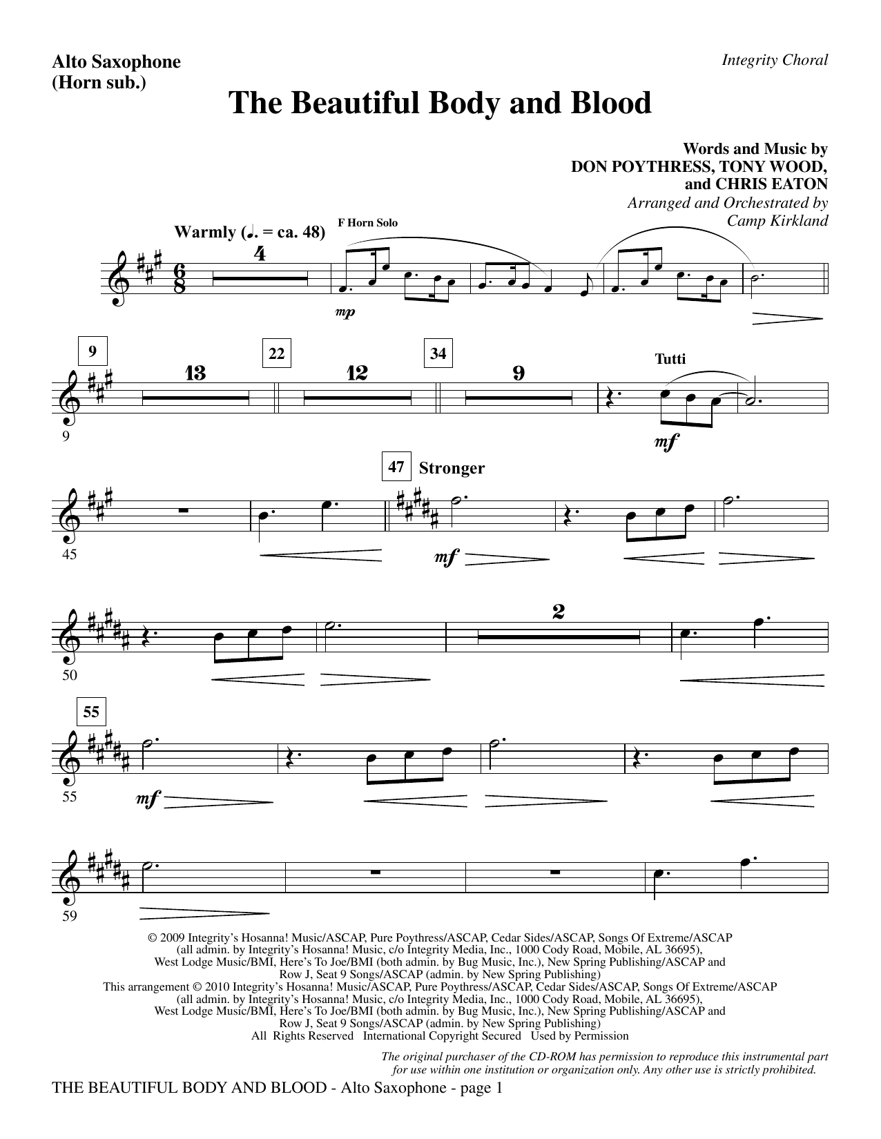 Learn to play Camp Kirkland The Beautiful Body And Blood - Alto Sax (sub. Horn) sheet music for Choir Instrumental Pak in minutes. Camp Kirkland The Beautiful Body And Blood - Alto Sax (sub. Horn) sheet music notes and chords. Download Printable PDF.