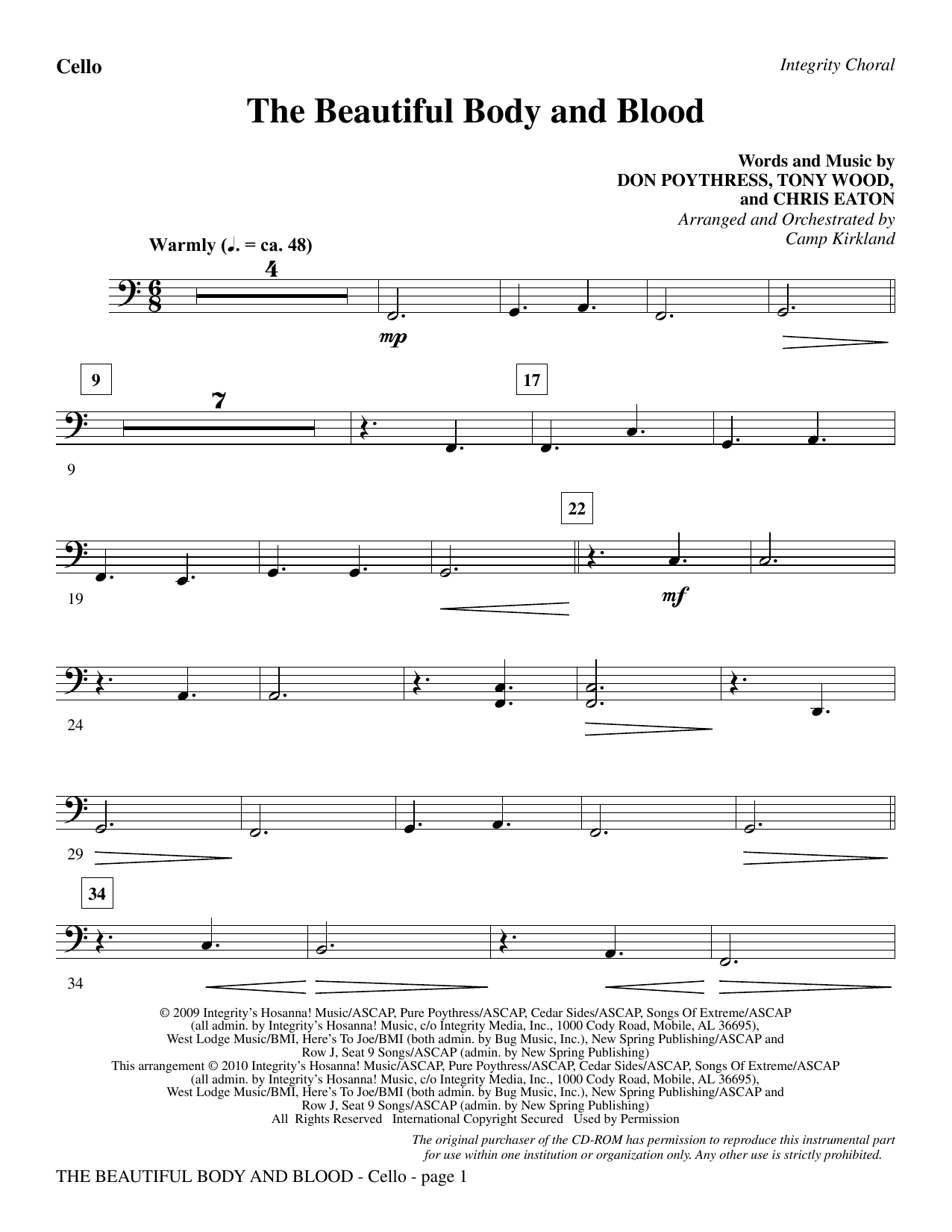 Learn to play Camp Kirkland The Beautiful Body And Blood - Cello sheet music for Choir Instrumental Pak in minutes. Camp Kirkland The Beautiful Body And Blood - Cello sheet music notes and chords. Download Printable PDF.