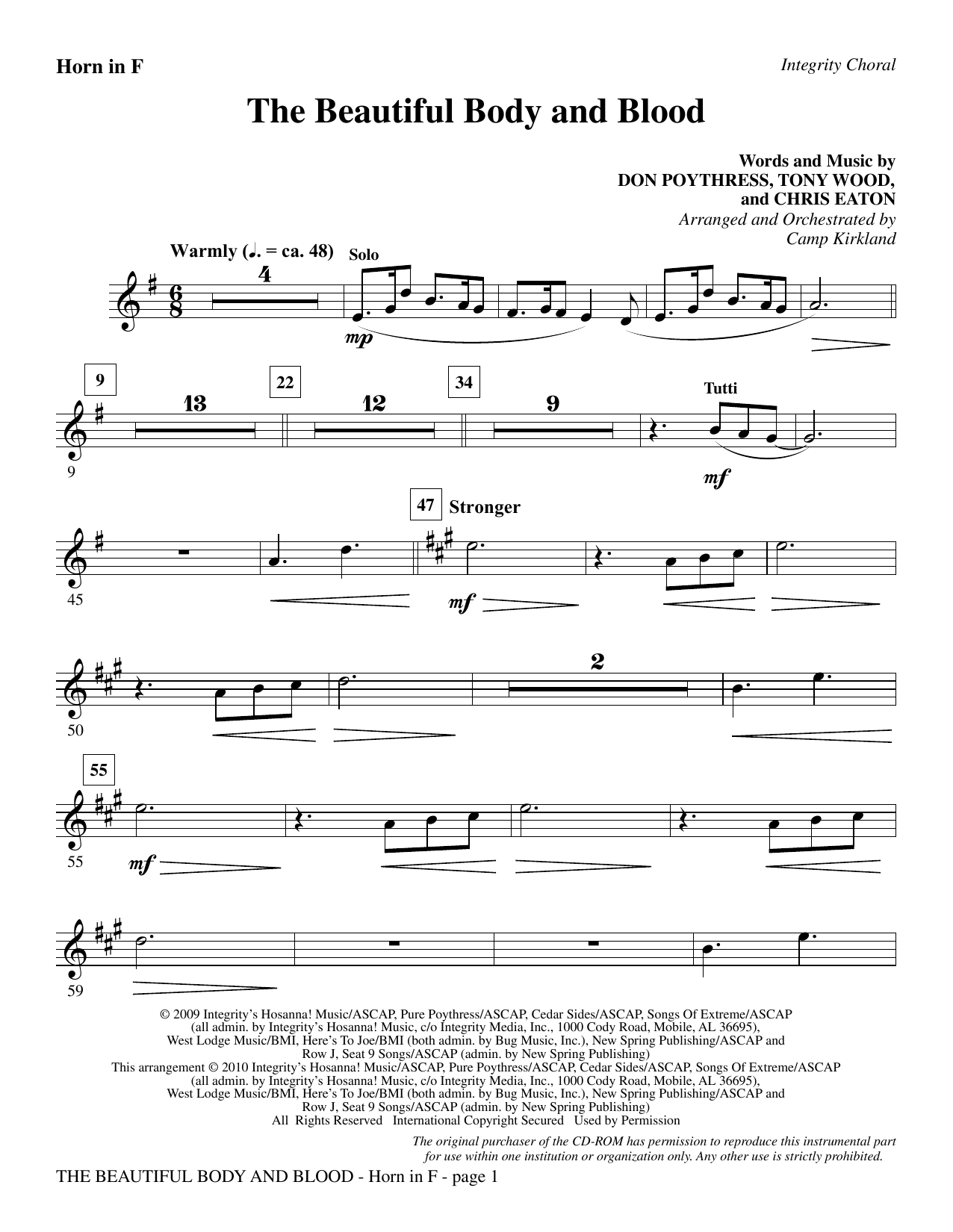 Learn to play Camp Kirkland The Beautiful Body And Blood - F Horn sheet music for Choir Instrumental Pak in minutes. Camp Kirkland The Beautiful Body And Blood - F Horn sheet music notes and chords. Download Printable PDF.