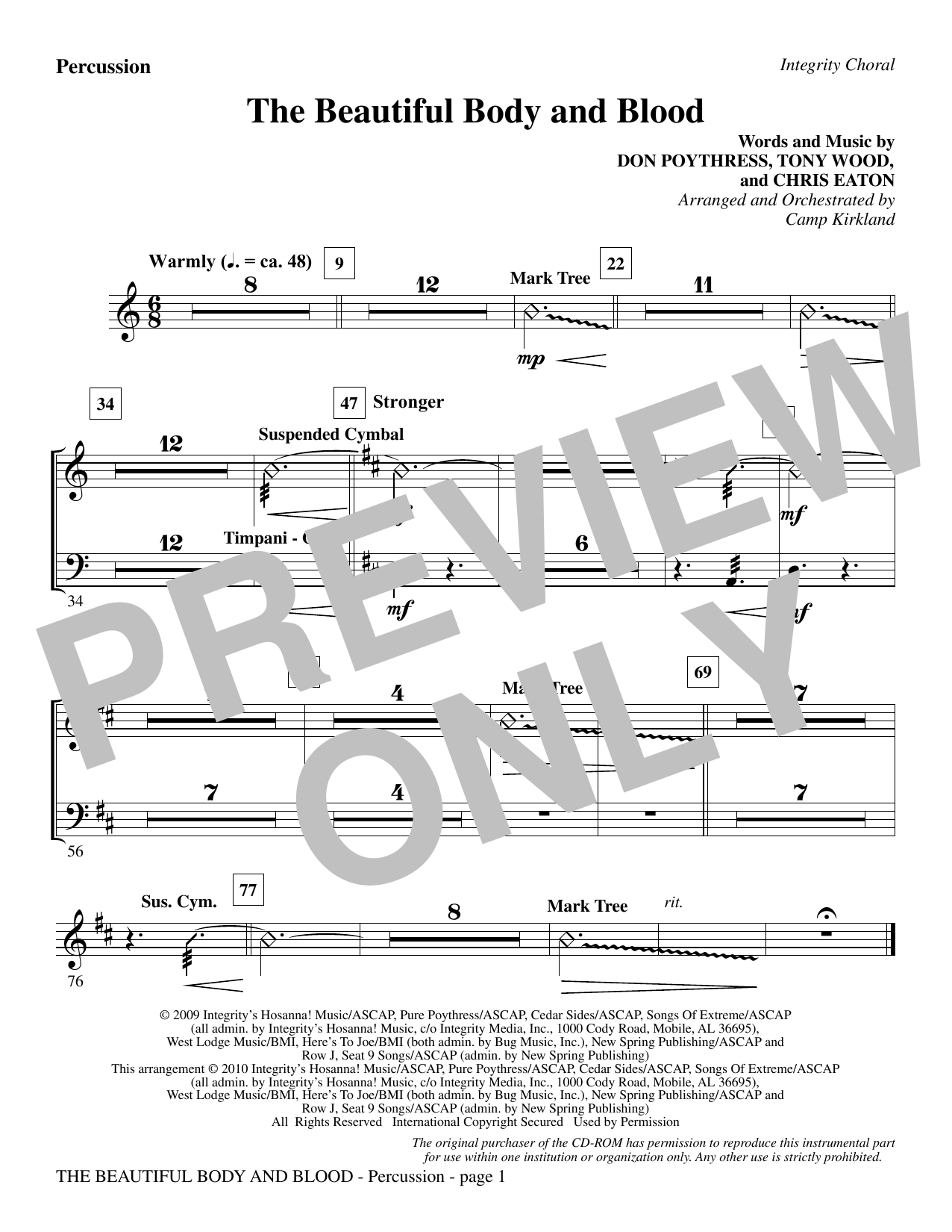 Learn to play Camp Kirkland The Beautiful Body And Blood - Percussion sheet music for Choir Instrumental Pak in minutes. Camp Kirkland The Beautiful Body And Blood - Percussion sheet music notes and chords. Download Printable PDF.