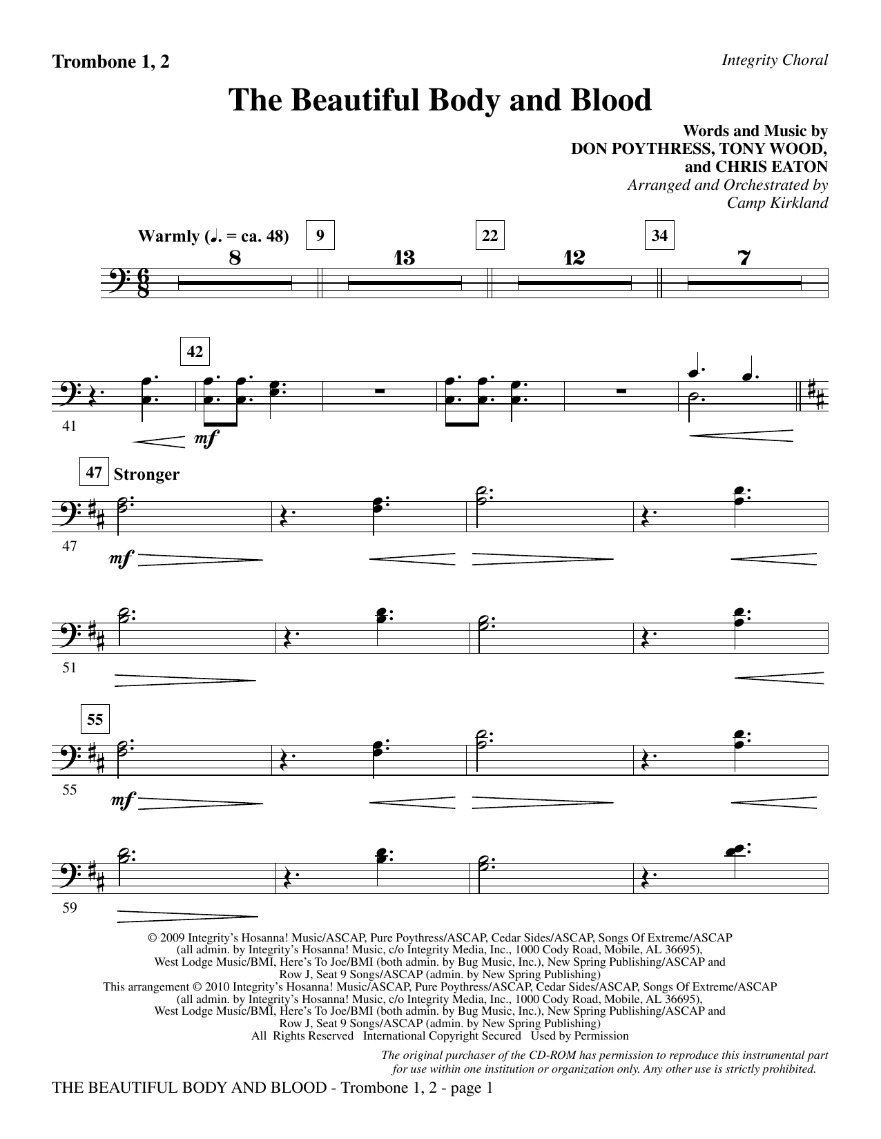 Learn to play Camp Kirkland The Beautiful Body And Blood - Trombone 1 & 2 sheet music for Choir Instrumental Pak in minutes. Camp Kirkland The Beautiful Body And Blood - Trombone 1 & 2 sheet music notes and chords. Download Printable PDF.