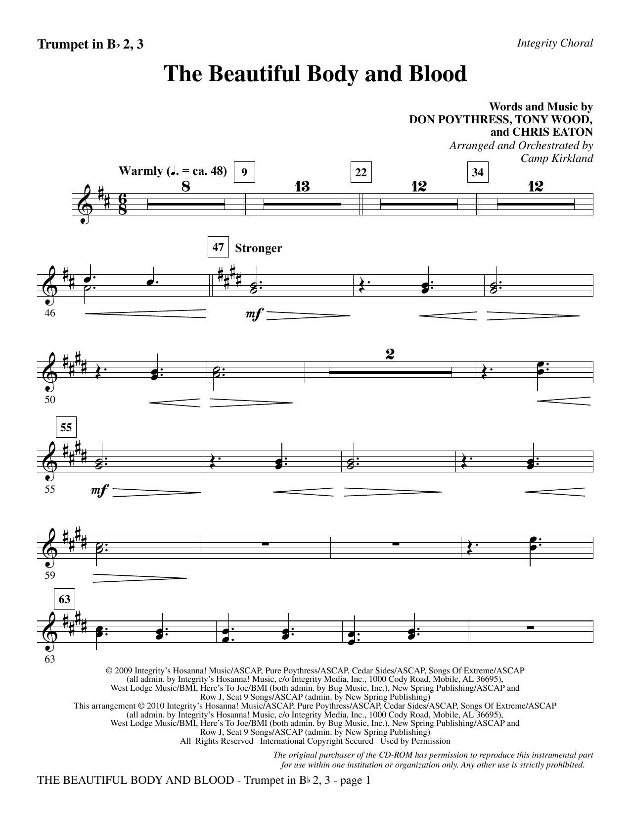Learn to play Camp Kirkland The Beautiful Body And Blood - Trumpet 2 & 3 sheet music for Choir Instrumental Pak in minutes. Camp Kirkland The Beautiful Body And Blood - Trumpet 2 & 3 sheet music notes and chords. Download Printable PDF.