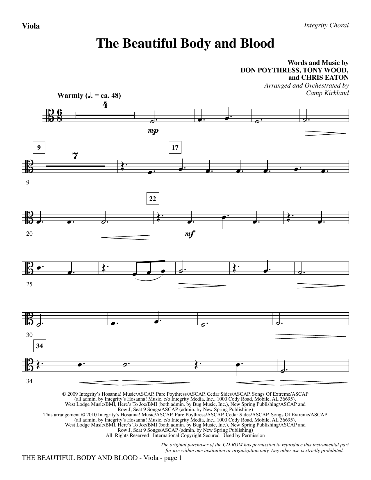 Learn to play Camp Kirkland The Beautiful Body And Blood - Viola sheet music for Choir Instrumental Pak in minutes. Camp Kirkland The Beautiful Body And Blood - Viola sheet music notes and chords. Download Printable PDF.