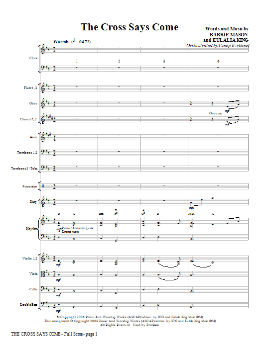 Learn to play Camp Kirkland The Cross Says Come - Full Score sheet music for Choir Instrumental Pak in minutes. Camp Kirkland The Cross Says Come - Full Score sheet music notes and chords. Download Printable PDF.