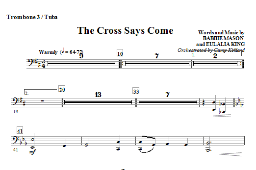 Learn to play Camp Kirkland The Cross Says Come - Trombone 3/Tuba sheet music for Choir Instrumental Pak in minutes. Camp Kirkland The Cross Says Come - Trombone 3/Tuba sheet music notes and chords. Download Printable PDF.