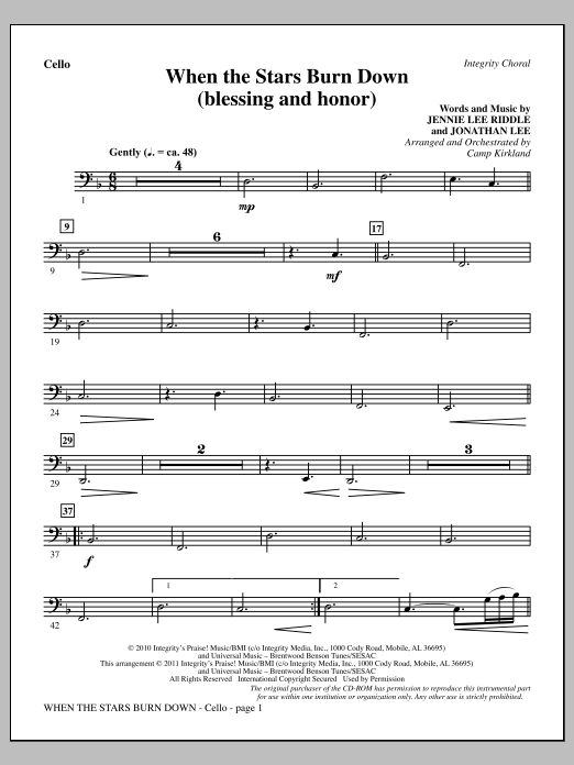 Learn to play Camp Kirkland When The Stars Burn Down (Blessing And Honor) - Cello sheet music for Choir Instrumental Pak in minutes. Price: 8.9900$ Camp Kirkland When The Stars Burn Down (Blessing And Honor) - Cello sheet music notes and chords arranged for Choir Instrumental Pak
