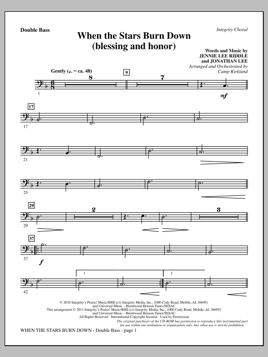 Learn to play Camp Kirkland When The Stars Burn Down (Blessing And Honor) - Double Bass sheet music for Choir Instrumental Pak in minutes. Price: 8.9900$ Camp Kirkland When The Stars Burn Down (Blessing And Honor) - Double Bass sheet music notes and chords arranged for Choir Instrumental Pak