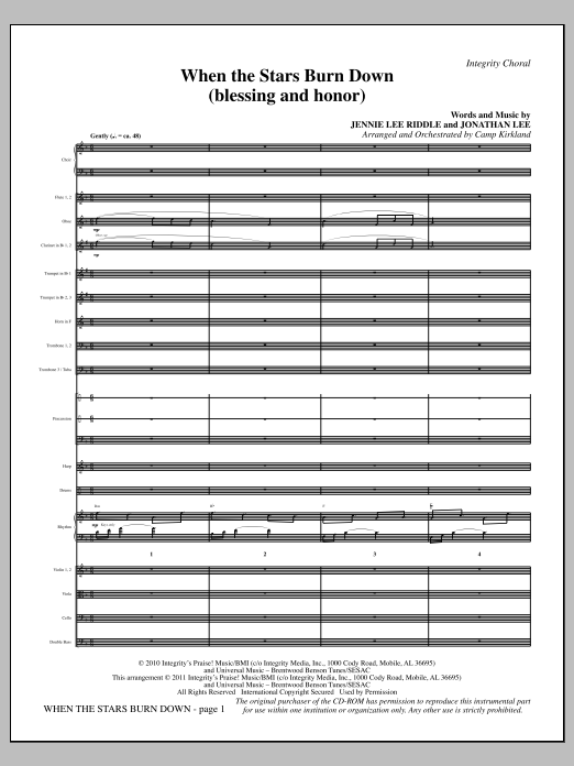 Learn to play Camp Kirkland When The Stars Burn Down (Blessing And Honor) - Full Score sheet music for Choir Instrumental Pak in minutes. Price: 8.9900$ Camp Kirkland When The Stars Burn Down (Blessing And Honor) - Full Score sheet music notes and chords arranged for Choir Instrumental Pak