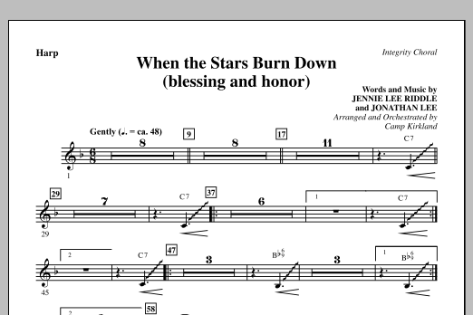 Learn to play Camp Kirkland When The Stars Burn Down (Blessing And Honor) - Harp sheet music for Choir Instrumental Pak in minutes. Price: 8.9900$ Camp Kirkland When The Stars Burn Down (Blessing And Honor) - Harp sheet music notes and chords arranged for Choir Instrumental Pak