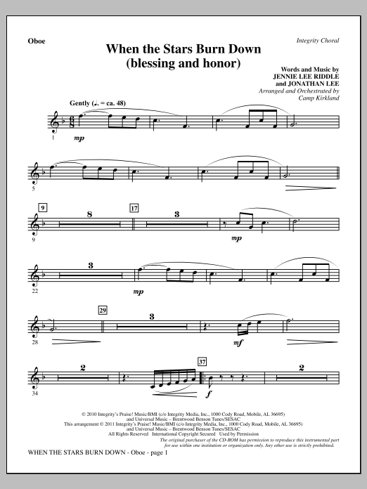 Learn to play Camp Kirkland When The Stars Burn Down (Blessing And Honor) - Oboe sheet music for Choir Instrumental Pak in minutes. Price: 8.9900$ Camp Kirkland When The Stars Burn Down (Blessing And Honor) - Oboe sheet music notes and chords arranged for Choir Instrumental Pak