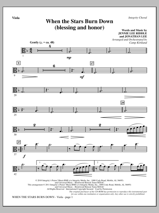 Learn to play Camp Kirkland When The Stars Burn Down (Blessing And Honor) - Viola sheet music for Choir Instrumental Pak in minutes. Price: 8.9900$ Camp Kirkland When The Stars Burn Down (Blessing And Honor) - Viola sheet music notes and chords arranged for Choir Instrumental Pak