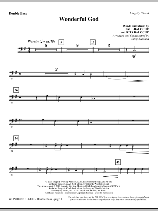 Learn to play Camp Kirkland Wonderful God - Double Bass sheet music for Choir Instrumental Pak in minutes. Camp Kirkland Wonderful God - Double Bass sheet music notes and chords. Download Printable PDF.