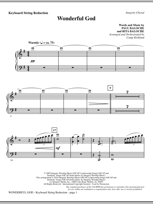 Learn to play Camp Kirkland Wonderful God - Keyboard String Reduction sheet music for Choir Instrumental Pak in minutes. Camp Kirkland Wonderful God - Keyboard String Reduction sheet music notes and chords. Download Printable PDF.
