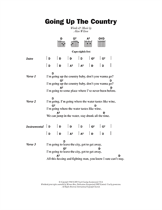 Canned Heat Going Up The Country Sheet Music Pdf Notes Chords Rock Score Guitar Chords Lyrics Download Printable Sku 102576