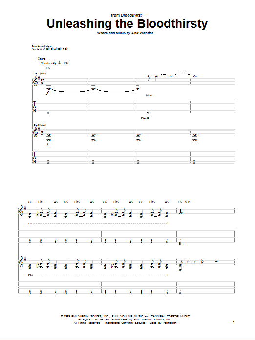 Learn to play Cannibal Corpse Unleashing The Bloodthirsty sheet music for Guitar Tab in minutes. Price: 7.8900$ Cannibal Corpse Unleashing The Bloodthirsty sheet music notes and chords arranged for Guitar Tab