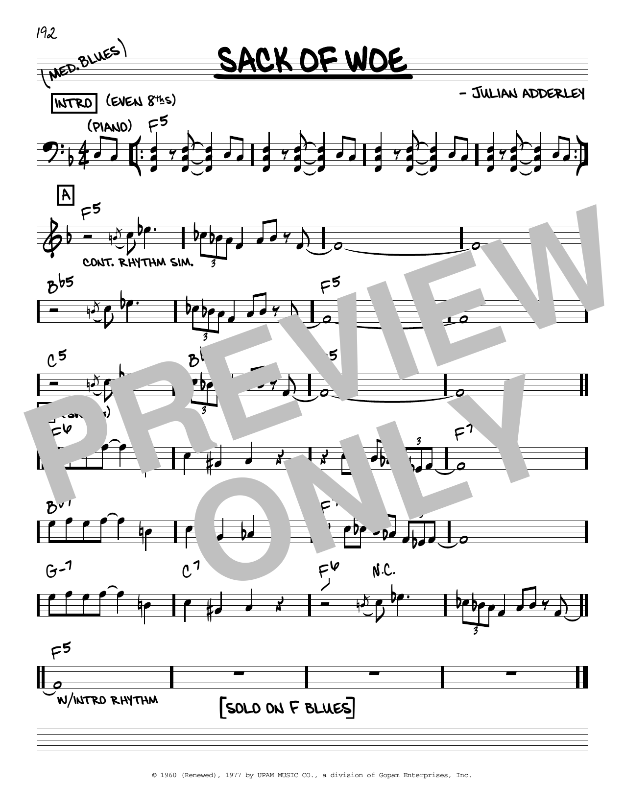 Cannonball Adderley Sack Of Woe sheet music notes and chords. Download Printable PDF.