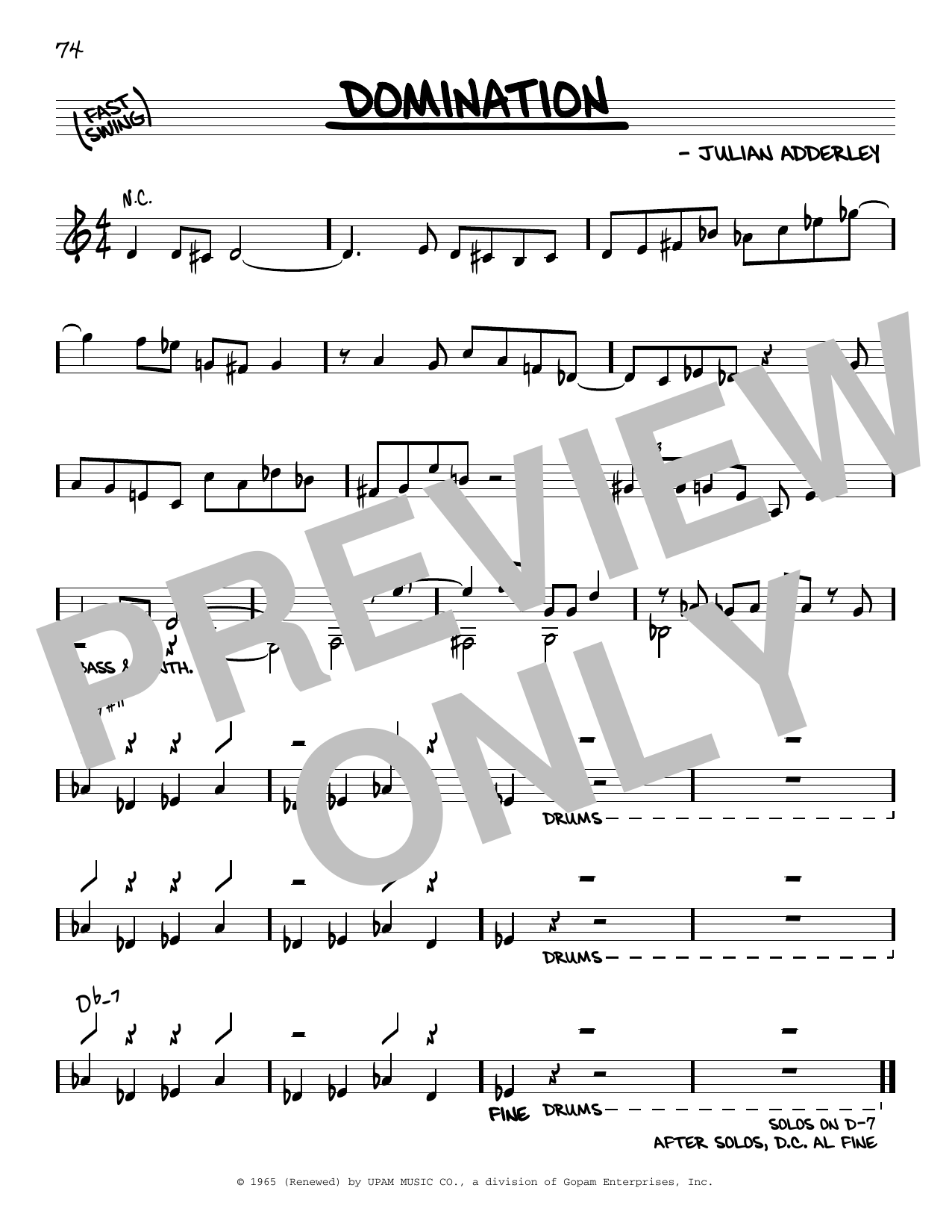 Cannonball Adderley Domination sheet music notes and chords. Download Printable PDF.