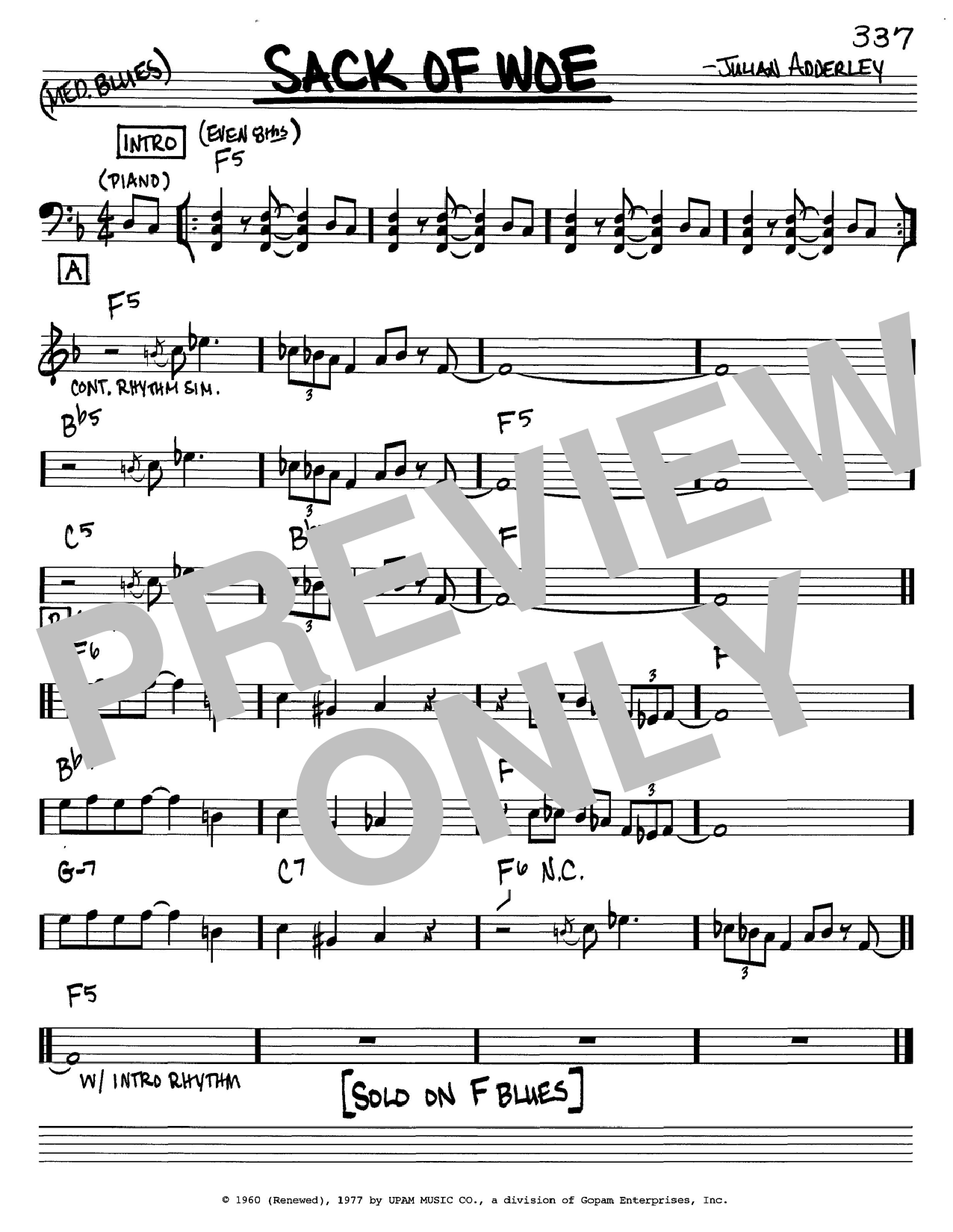 Cannonball Adderley Sack Of Woe sheet music notes and chords. Download Printable PDF.