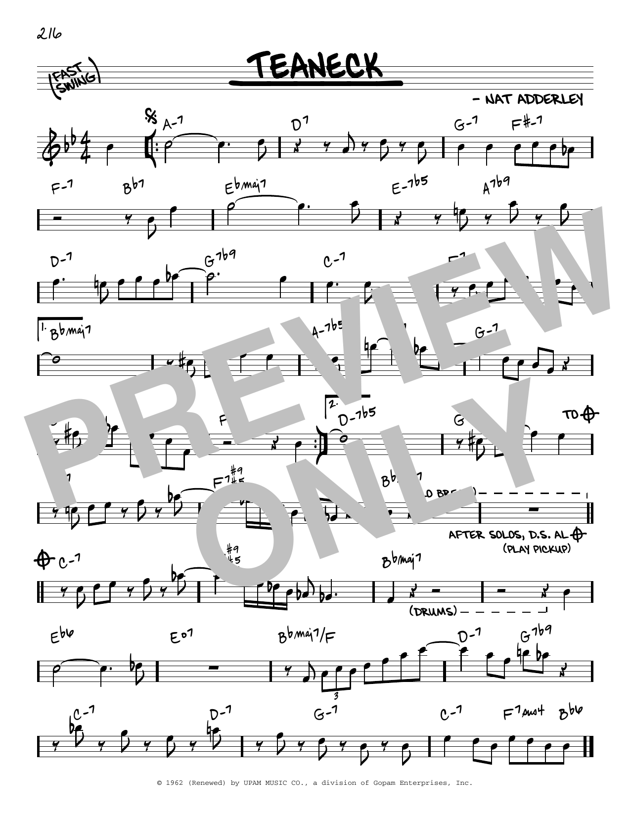 Cannonball Adderley Teaneck sheet music notes and chords. Download Printable PDF.